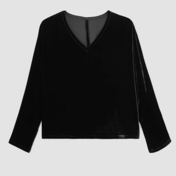 Eileen Fisher Dolman Sleeves Black V Neck Velvet top new small $278 SILK Shirt S - Picture 3 of 5